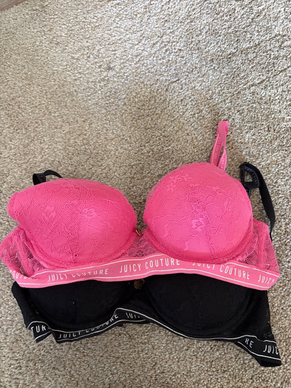 Juicy Couture Lace Push-Up Bra Duo in Hot Pink and Black